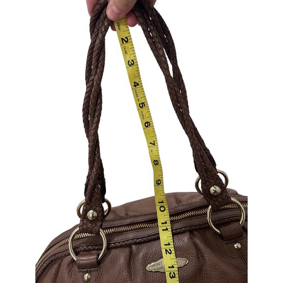 Elliott Lucca Chocolate Brown Leather Braided Handle Slouchy Hobo Satchel Bag - Picture 7 of 9